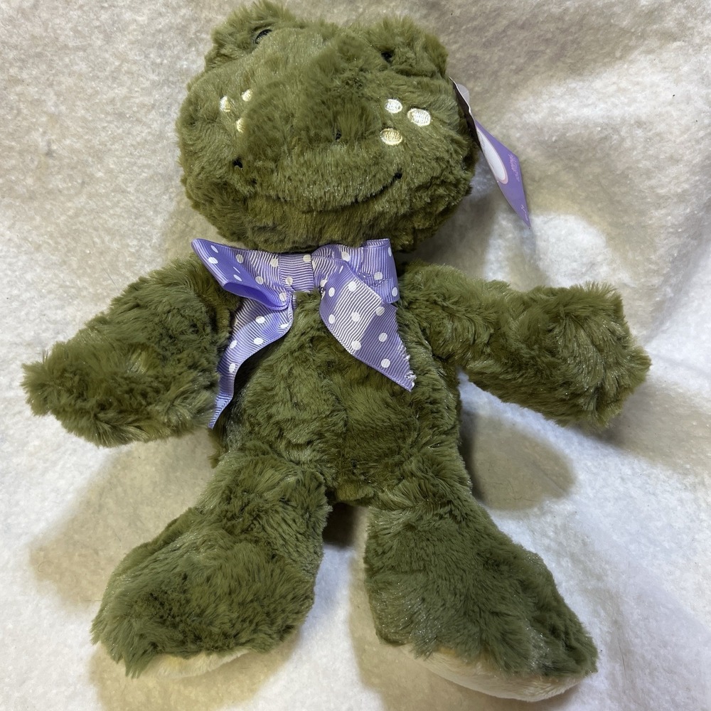 2016 Animal Adventure Green Frog Plush 13" Stuffed Animal Purple Polka Dot Bow